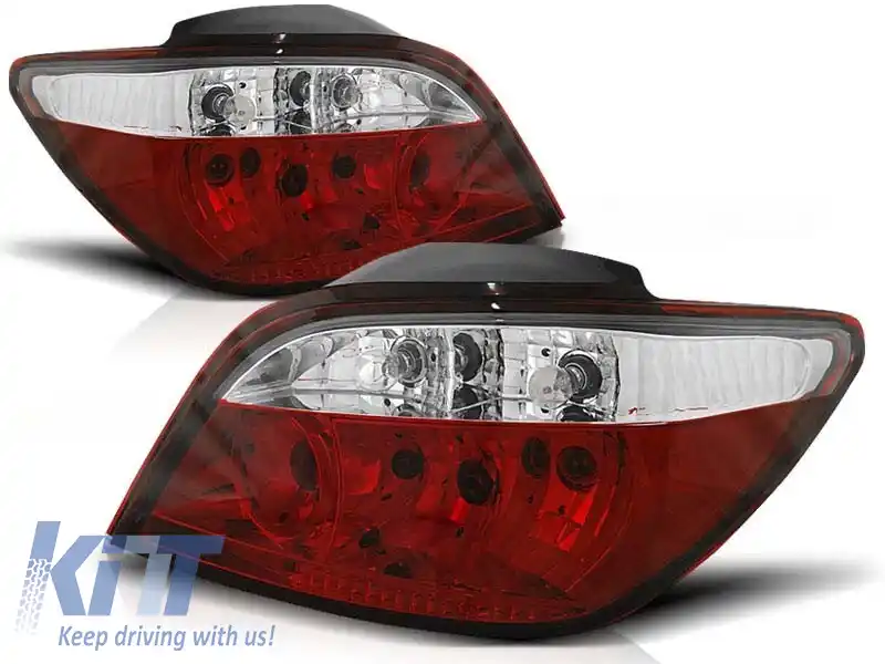 Set de stopuri tuning potrivit pentru Peugeot 307 04.2001-2007 3/5 uși cu bază roșie și albă, stânga și dreapta