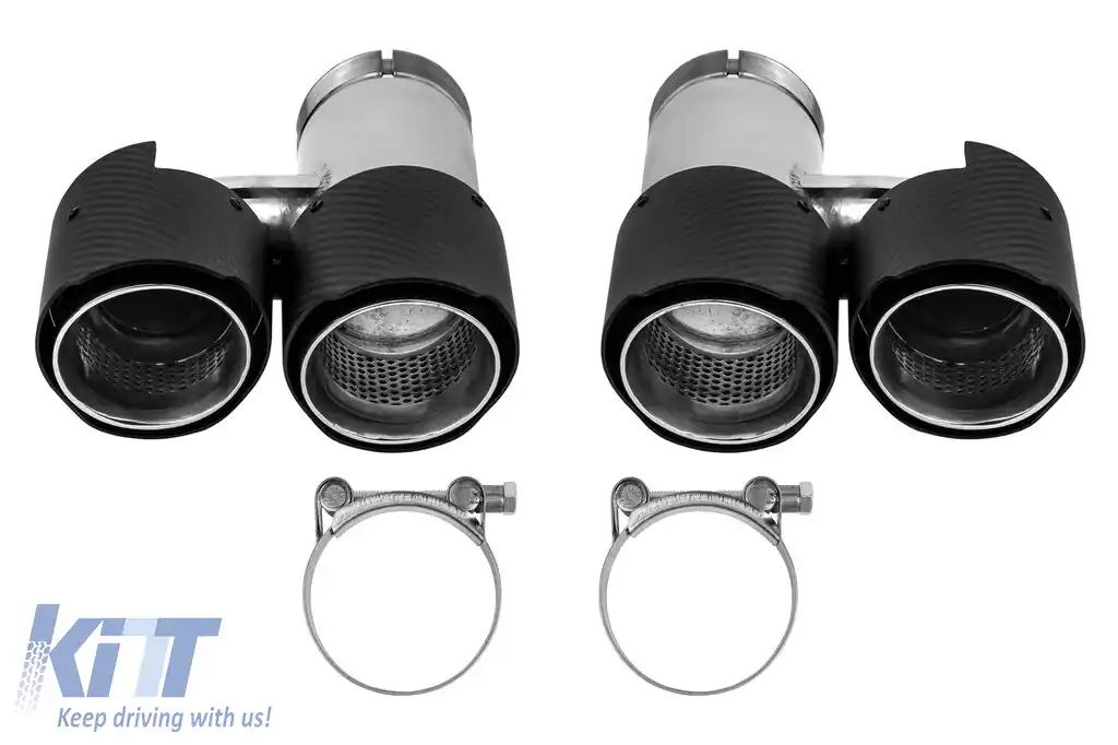 Set de terminații de eșapament duale universale AutoPro cu capace din carbon, stânga și dreapta, model 2