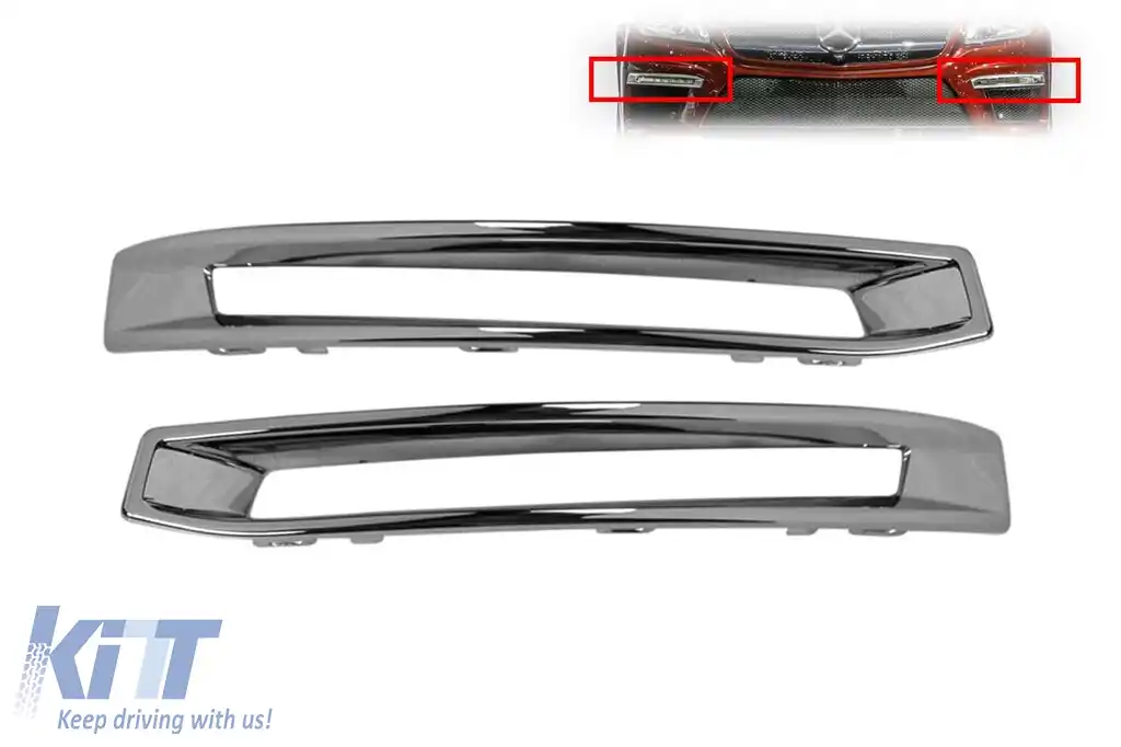 Set de trim cromat pentru grila în jurul luminilor de zi, potrivit pentru bara de protecție A Design pe Mercedes GL X166 2012-2015, stânga și dreapta