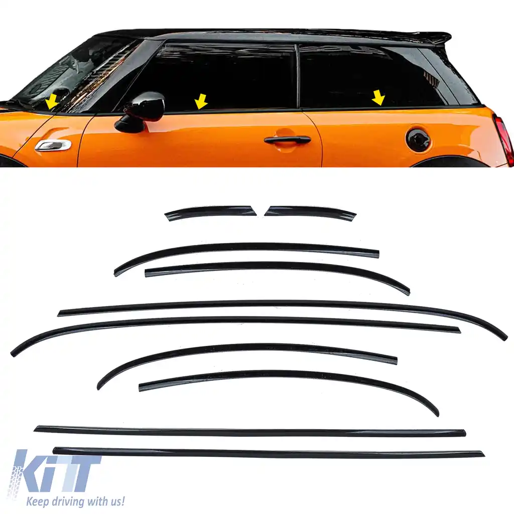 Set de trim dechrome piano negru lucios, 10 piese, potrivit pentru Mini F56 din 2014