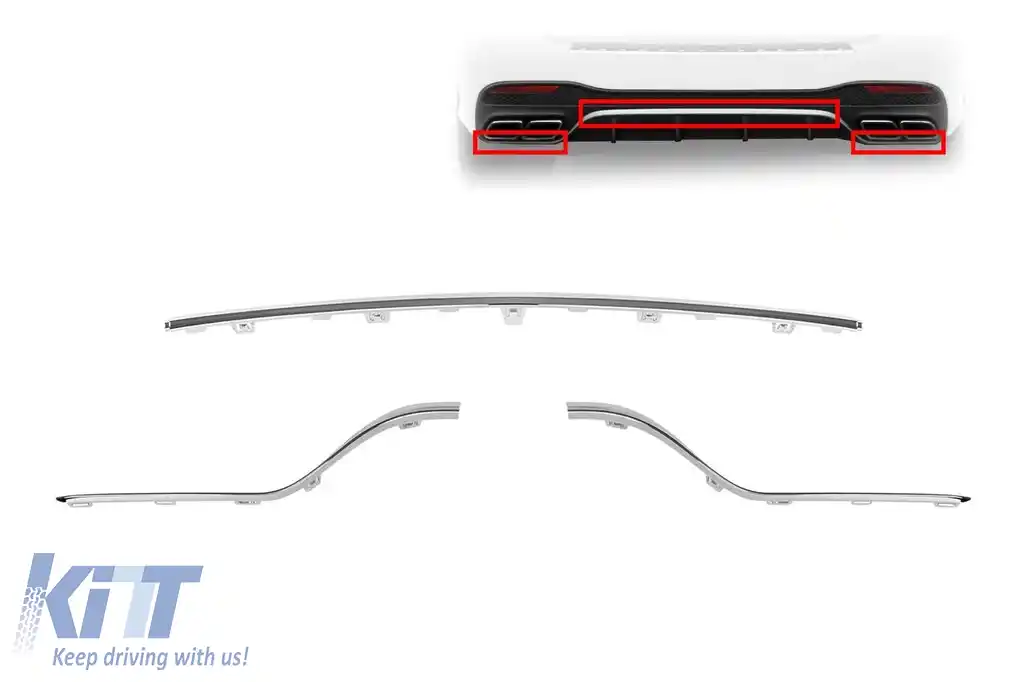 Set de trimuri cromate potrivite pentru difuzorul A Design pe Mercedes GLE W166 2015-2019, stânga, centru și dreapta
