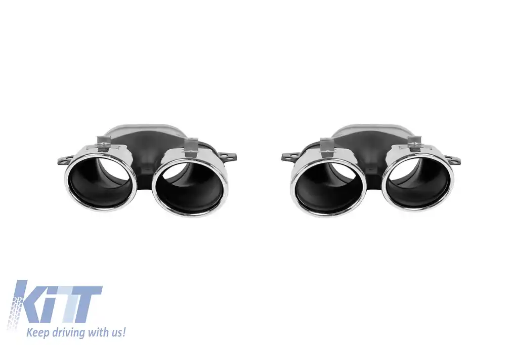 Set de vârfuri cromate tip A Design potrivit pentru Mercedes Clasa C W205 după 2013, Clasa E W213 după 2016, CLS C257 după 2018