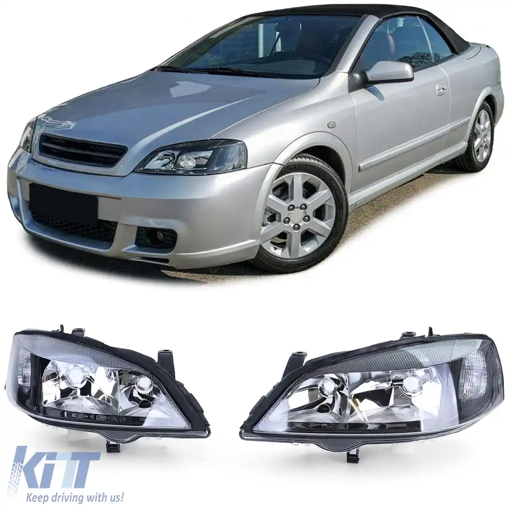 Set faruri cu sticlă clară, negre, dreapta și stânga, potrivit pentru Opel Astra G 1997-2004