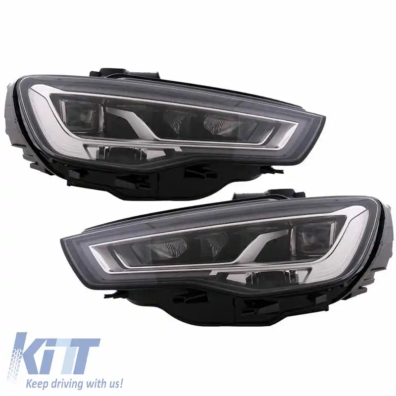 Set Faruri Potrivit pentru Audi A3 8V 12-16 DRL Full Led & Semnal Led Negru H7 cu Motor Carner-image-6290019