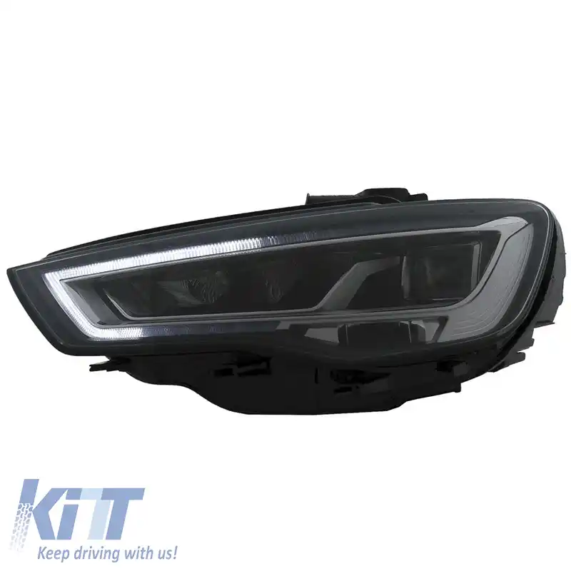 Set Faruri Potrivit pentru Audi A3 8V 12-16 DRL Full Led & Semnal Led Negru H7 cu Motor Carner-image-6290021