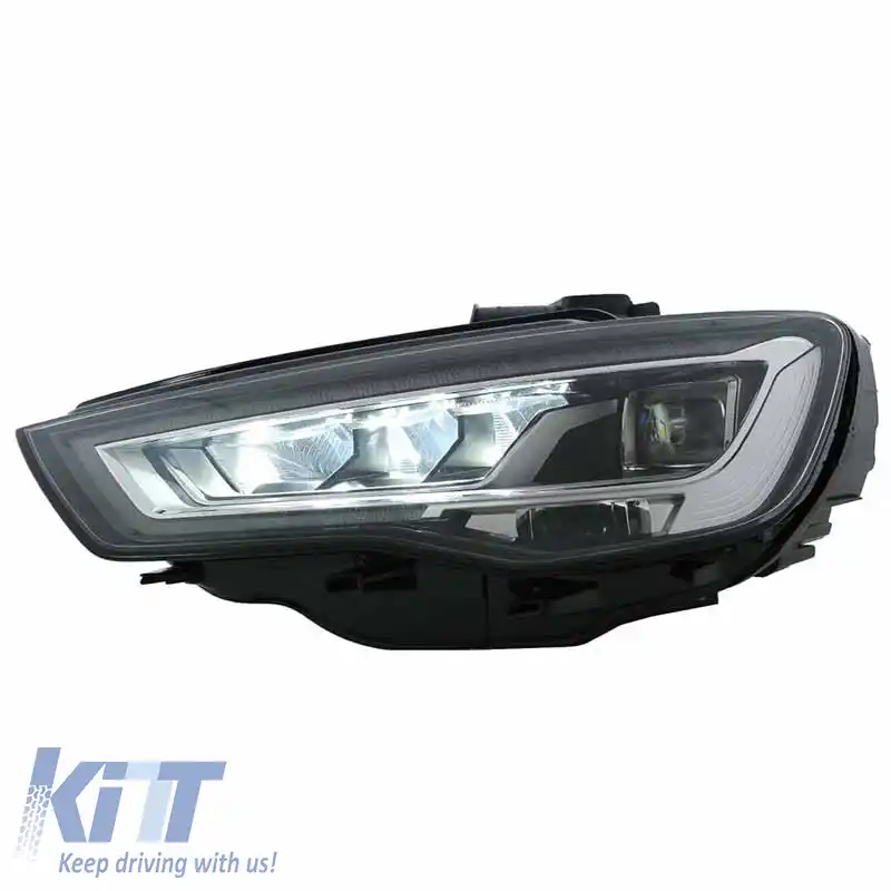 Set Faruri Potrivit pentru Audi A3 8V 12-16 DRL Full Led & Semnal Led Negru H7 cu Motor Carner-image-6290024