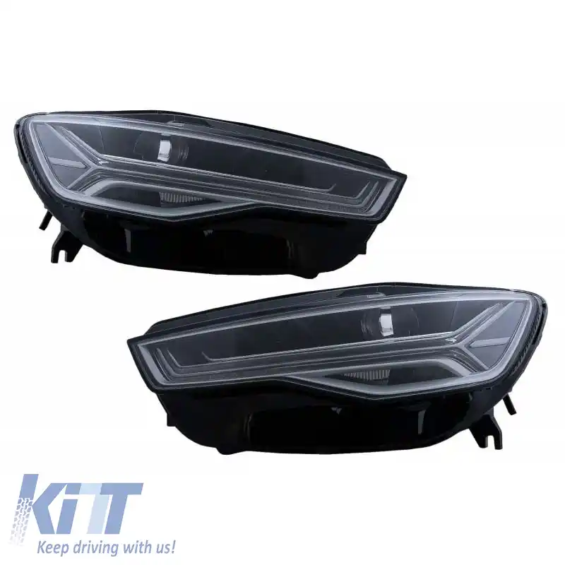 Set Faruri Potrivit pentru Audi A6 4G C7 11-18 DRL Design Matrix Complet Led & Semnal Dinamic Negru Cu Motor Carrier-image-6290714