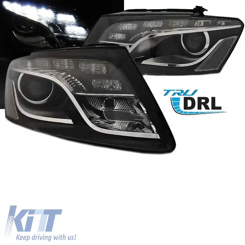 Set Faruri Potrivit pentru Audi Q5 8R 08-12 TRU DRL Negru H7 Cu Motor Depo-image-6290077
