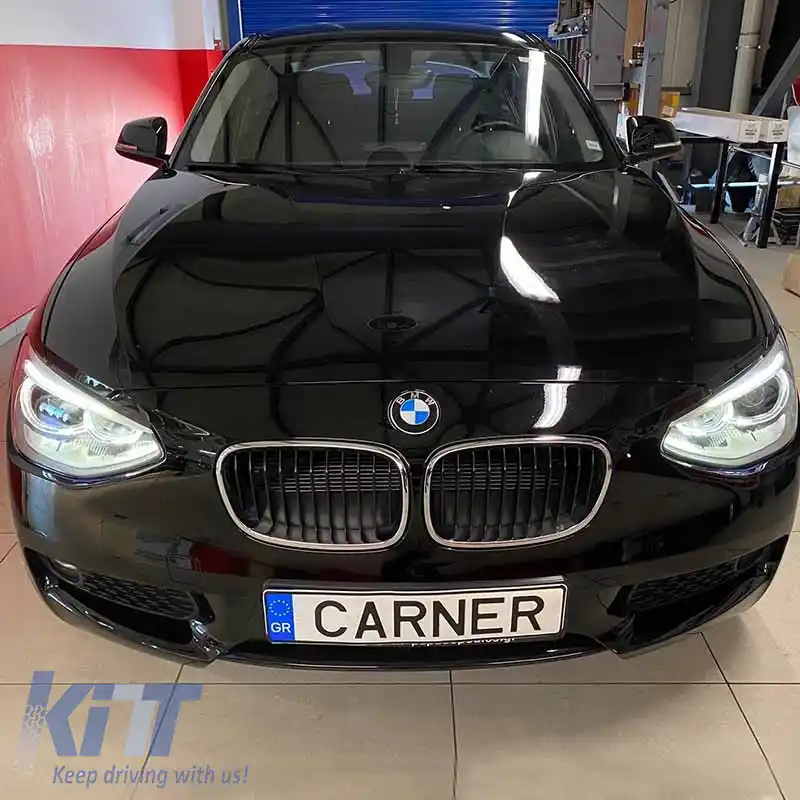 Set Faruri Potrivit pentru BMW 1 F20 / F21 11-14 LED Angel Eyes Negru H7 cu Motor Depo-image-6290283