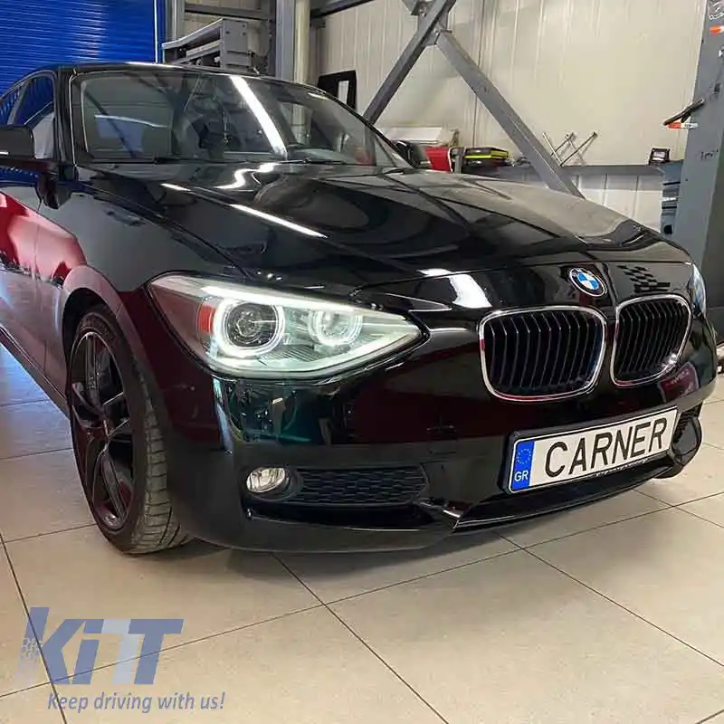 Set Faruri Potrivit pentru BMW 1 F20 / F21 11-14 LED Angel Eyes Negru H7 cu Motor Depo-image-6290284