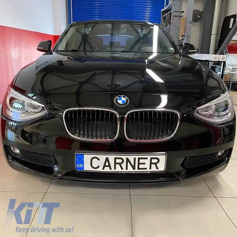 Set Faruri Potrivit pentru BMW 1 F20 / F21 11-14 LED Angel Eyes Negru H7 cu Motor Depo-image-6290286