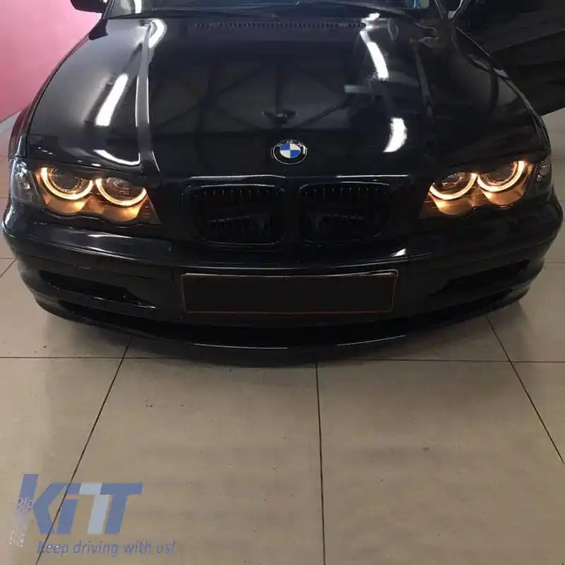 Set Faruri Potrivit pentru BMW 3 E46 Sedan/Caravan 99-01 Angel Eyes Negru H7/H7 Cu Motor Depo-image-6290092