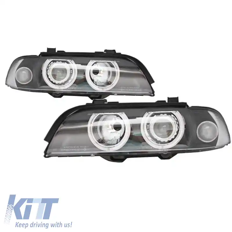 Set Faruri Potrivit pentru BMW 5 E39 95-03 Angel Eyes Facelift LCI Look Negru H7/H7 Manual Carner-image-6290650