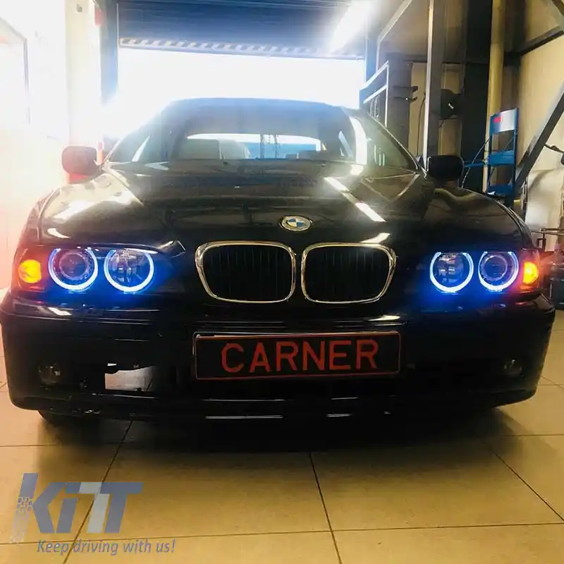 Set Faruri Potrivit pentru BMW 5 E39 95-03 Angel Eyes Facelift LCI Look Negru H7/H7 Manual Carner-image-6290655