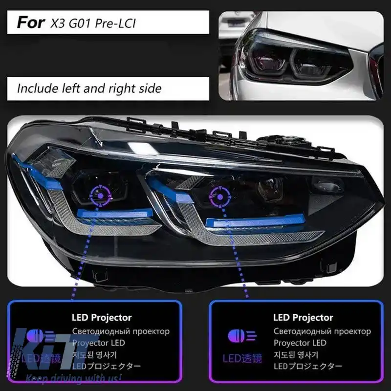 Set Faruri Potrivit pentru BMW X3 G01 / G08 18-22 Stil Laser LED Negru Carner-image-6314672