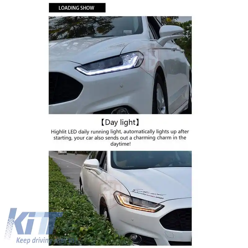Set Faruri Potrivit pentru Ford Mondeo mk5 13-16 DRL Crom H7/Led cu Semnal de Întoarcere Dinamic Carner-image-6313598