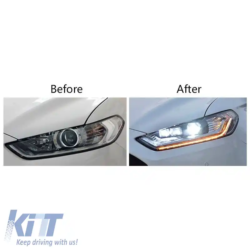 Set Faruri Potrivit pentru Ford Mondeo mk5 13-16 DRL Crom H7/Led cu Semnal de Întoarcere Dinamic Carner-image-6313604