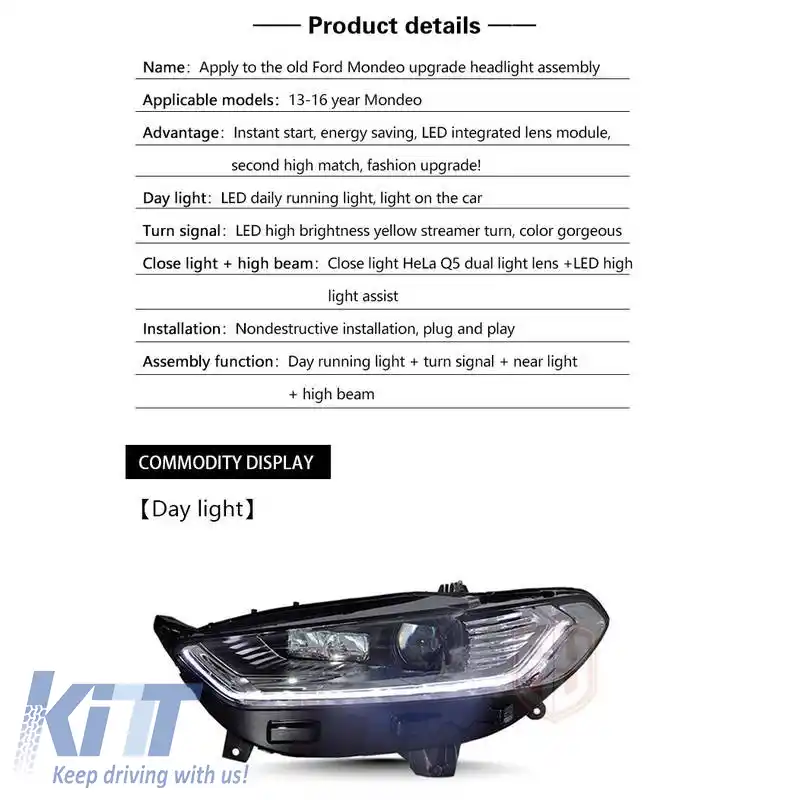 Set Faruri Potrivit pentru Ford Mondeo mk5 13-16 DRL Crom H7/Led cu Semnal de Întoarcere Dinamic Carner-image-6314613