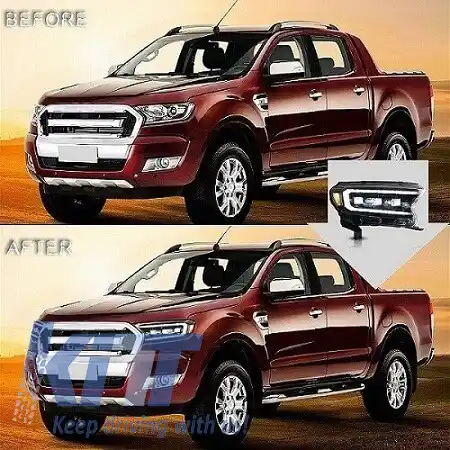 Set Faruri Potrivit pentru Ford Ranger 15-20 DRL Dynamic Start Up Negru Full Led cu Motor VLand-image-6291634