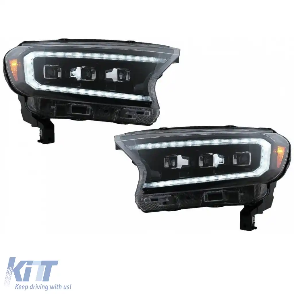 Set Faruri Potrivit pentru Ford Ranger 15-20 DRL Dynamic Start Up Negru Full Led cu Motor VLand-image-6291637