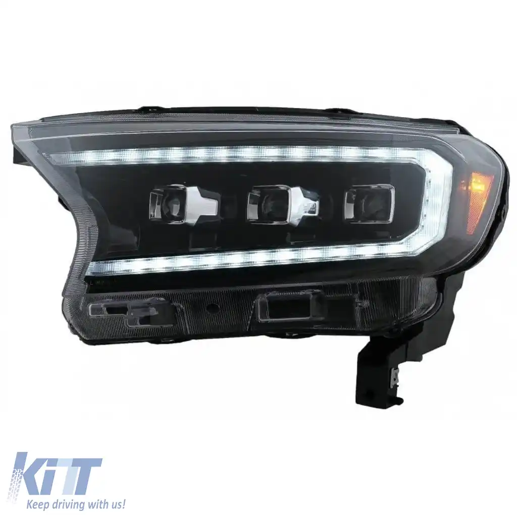 Set Faruri Potrivit pentru Ford Ranger 15-20 DRL Dynamic Start Up Negru Full Led cu Motor VLand-image-6291638