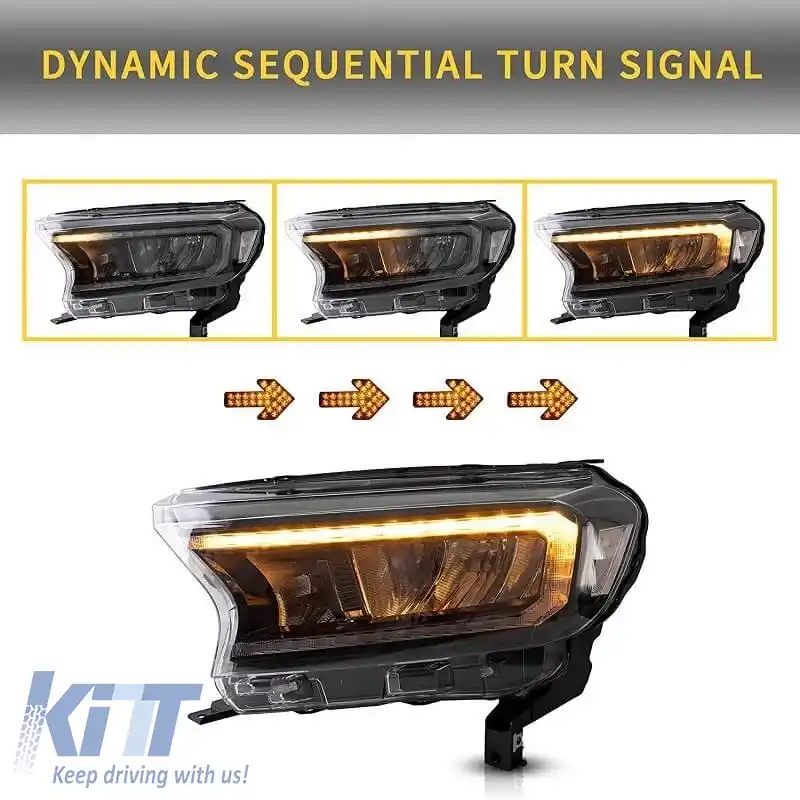 Set Faruri Potrivit pentru Ford Ranger 15-20 DRL Dinamic Negru Full Led cu Motor VLand-image-6291648