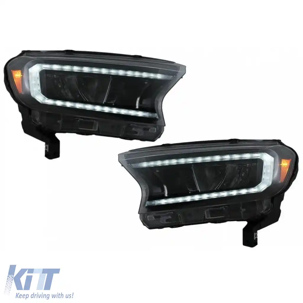 Set Faruri Potrivit pentru Ford Ranger 15-20 DRL Dinamic Negru Full Led cu Motor VLand-image-6291649