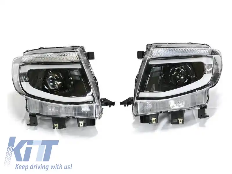 Set Faruri Potrivit pentru Ford Ranger T6 2012-2015 DRL Dinamic Negru LED Complet cu Motor-image-6315438