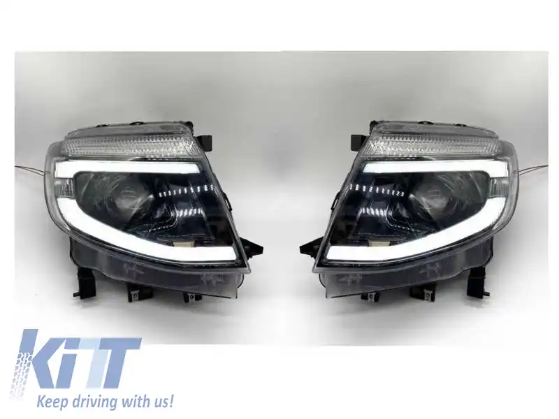 Set Faruri Potrivit pentru Ford Ranger T6 2012-2015 DRL Dinamic Negru LED Complet cu Motor-image-6315442