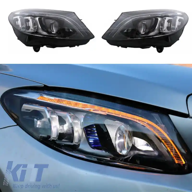 Set Faruri Potrivit pentru Mercedes-Benz C-Class W205 14-18 Upgrade LED la Multibeam Full LED DRL Negru cu Motor Carrier-image-6314704