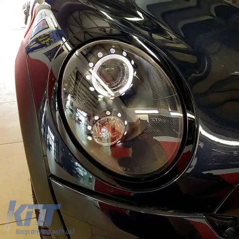 Set Faruri Potrivit pentru Mini Cooper (R55/56/57/58/59) 06-13 Ochi de Înger Negru H9 cu Motor JunYan-image-6290524