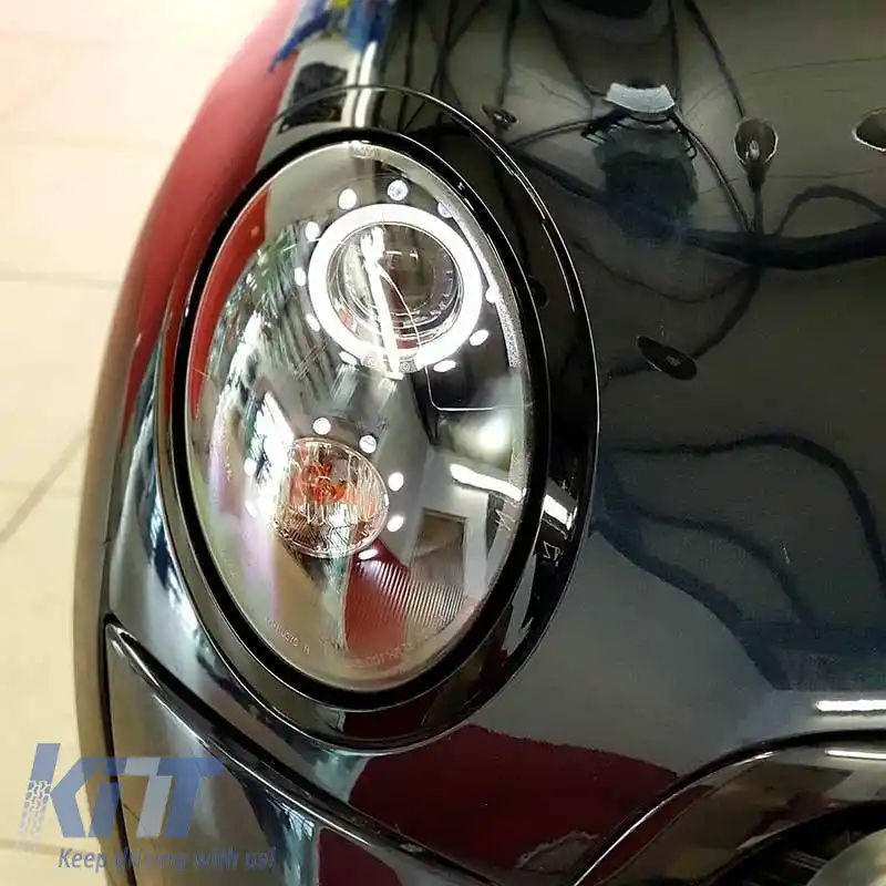 Set Faruri Potrivit pentru Mini Cooper (R55/56/57/58/59) 06-13 Ochi de Înger Negru H9 cu Motor JunYan-image-6290526