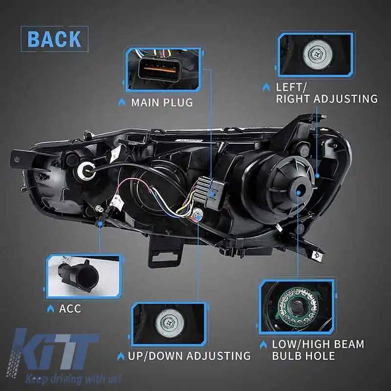 Set Faruri Potrivit pentru Mitsubishi Lancer 07-17 Tub Led DRL & Semnal Dinamic Negru/Chrom H7 Manual VLAND-image-6290687