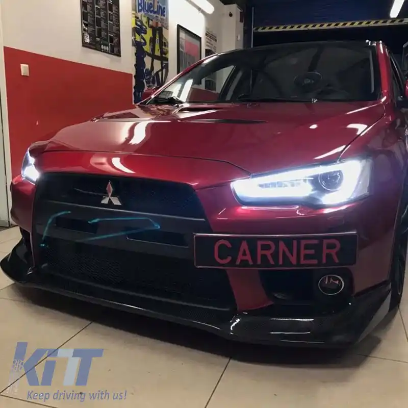 Set Faruri Potrivit pentru Mitsubishi Lancer 07-17 Tub Led DRL & Semnal Dinamic Negru/Chrom H7 Manual VLAND-image-6290691