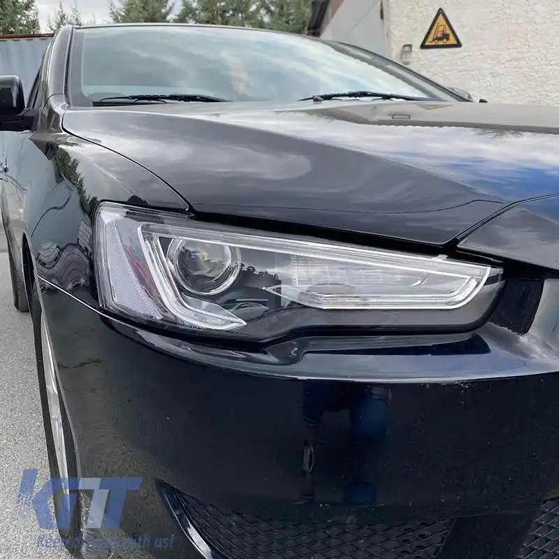 Set Faruri Potrivit pentru Mitsubishi Lancer 07-17 Tub Led DRL & Semnal Dinamic Negru/Chrom H7 Manual VLAND-image-6290694