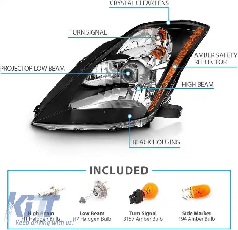 Set Faruri Potrivit pentru Nissan 350Z 03-05 Proiector Negru H7/H1 Manual-image-6322929