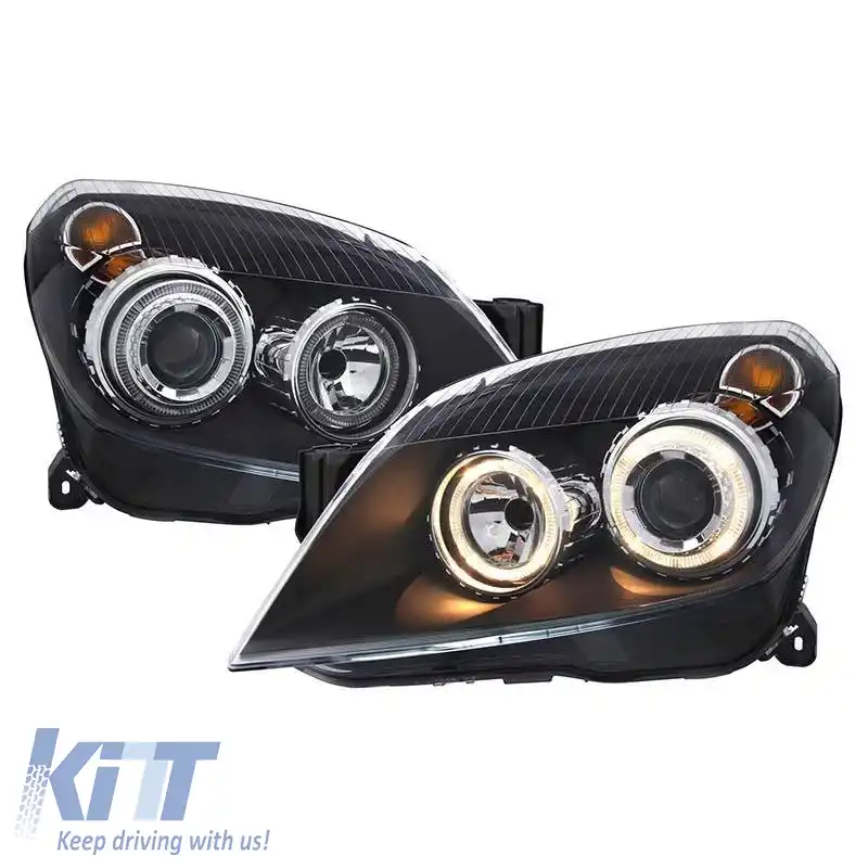 Set Faruri Potrivit pentru Opel Astra H 04-09 Angel Eyes Negru H7/H7 Cu Motor Depo-image-6290531