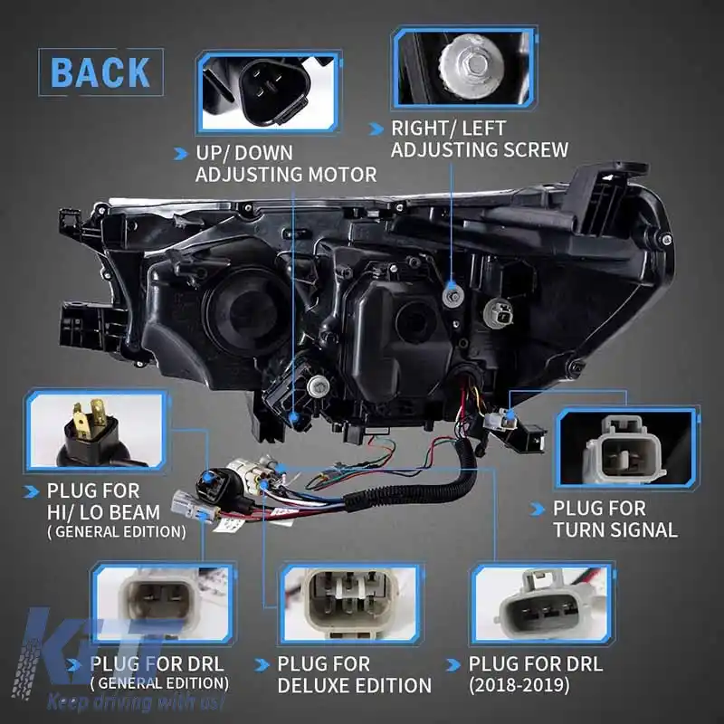 Set Faruri Potrivit pentru Toyota Hilux Revo 15-19 cu DRL Dinamic de Pornire și Semnal Negru cu Motor VLand-image-6294306