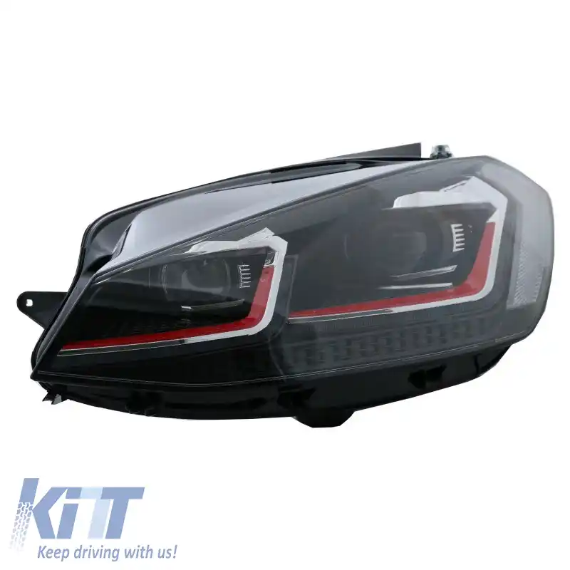 Set Faruri Potrivit pentru VW Golf 7.5 17-19 Facelift DRL & Semnal Dinamic Linie Neagră/Roșie Aspect GTI H7 Cu Transportor de Motor-image-6290670