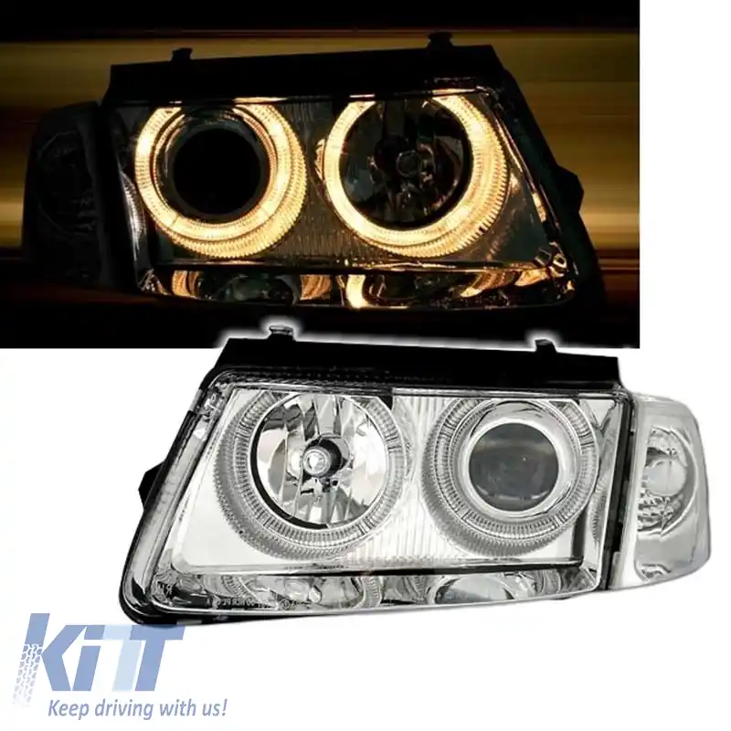 Set faruri potrivit pentru VW Passat 3B 96-00 Angel Eyes Chrome H7/H7 Depo-image-6290323