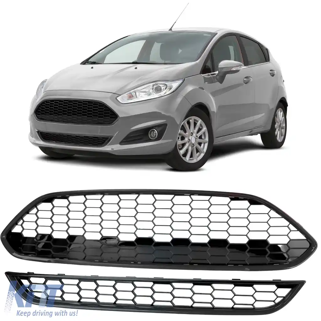 Set grilă ST design fagure sus și jos lucios negru, potrivit pentru Ford Fiesta 13–17