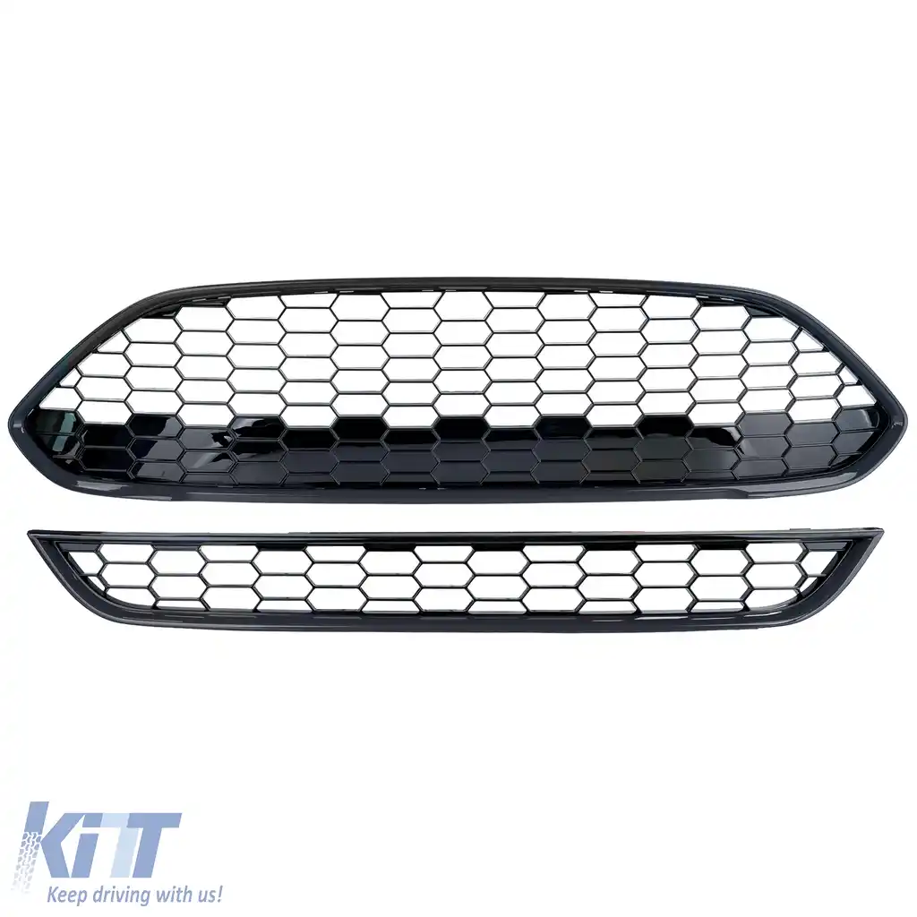 Set grilă ST design fagure sus și jos lucios negru, potrivit pentru Ford Fiesta 13–17-image-6207981