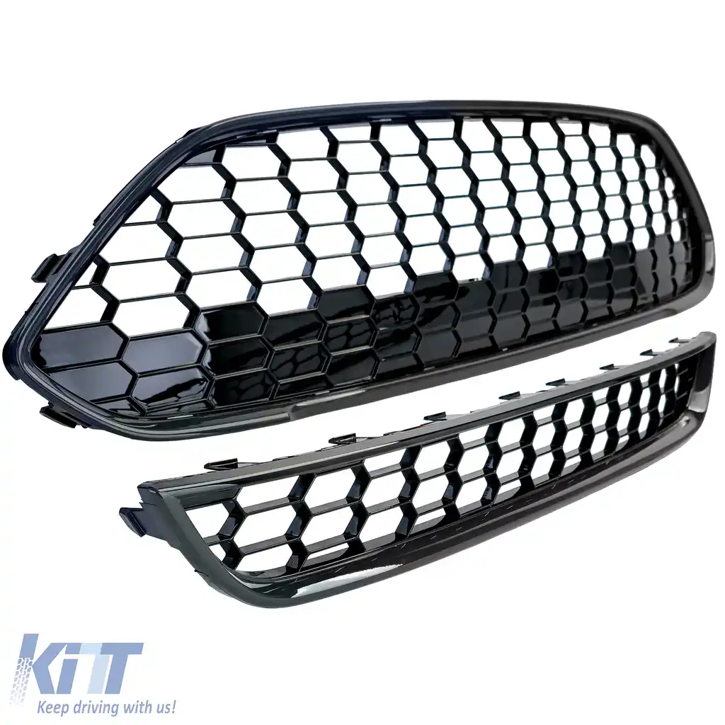 Set grilă ST design fagure sus și jos lucios negru, potrivit pentru Ford Fiesta 13–17-image-6207984