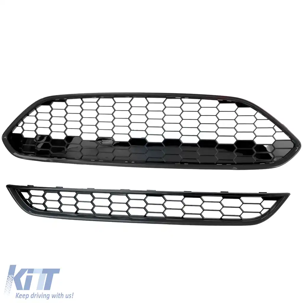 Set grilă ST design fagure sus și jos lucios negru, potrivit pentru Ford Fiesta 13–17-image-6207985