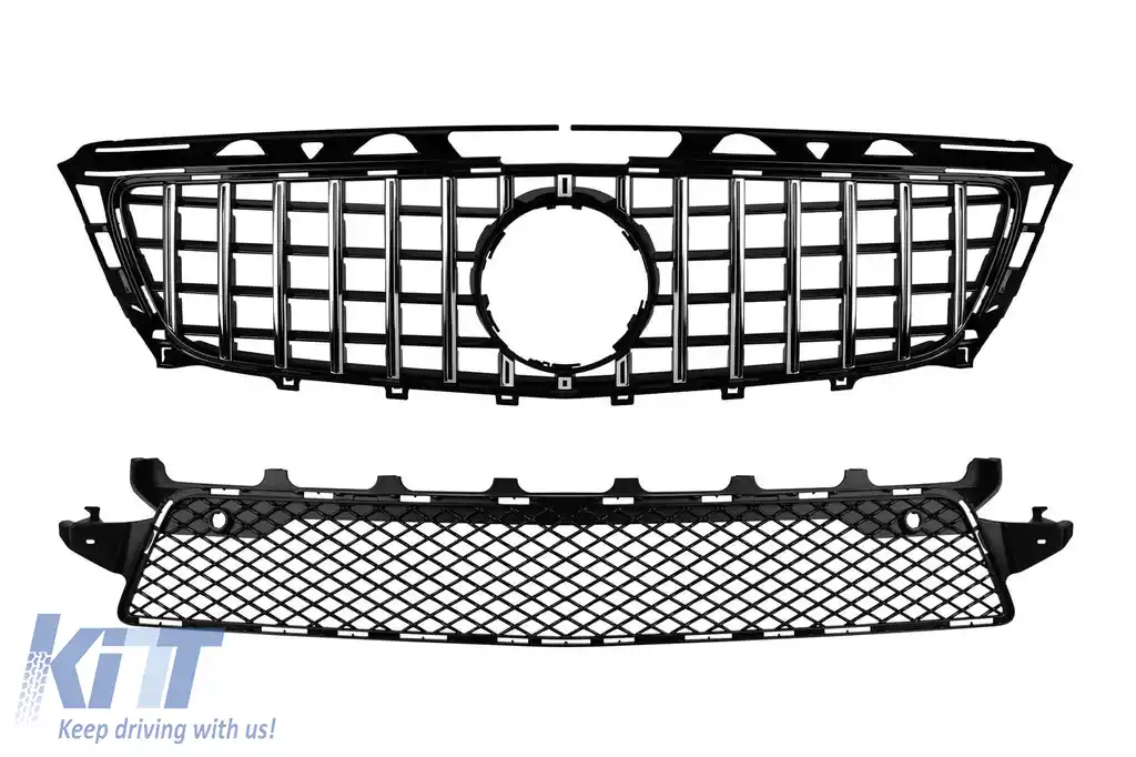 Set grilă tip GT crom/negru și grilă centrală în bara de protecție potrivită pentru Mercedes CLS C218 2011-2014 echipat cu bara sport A Design