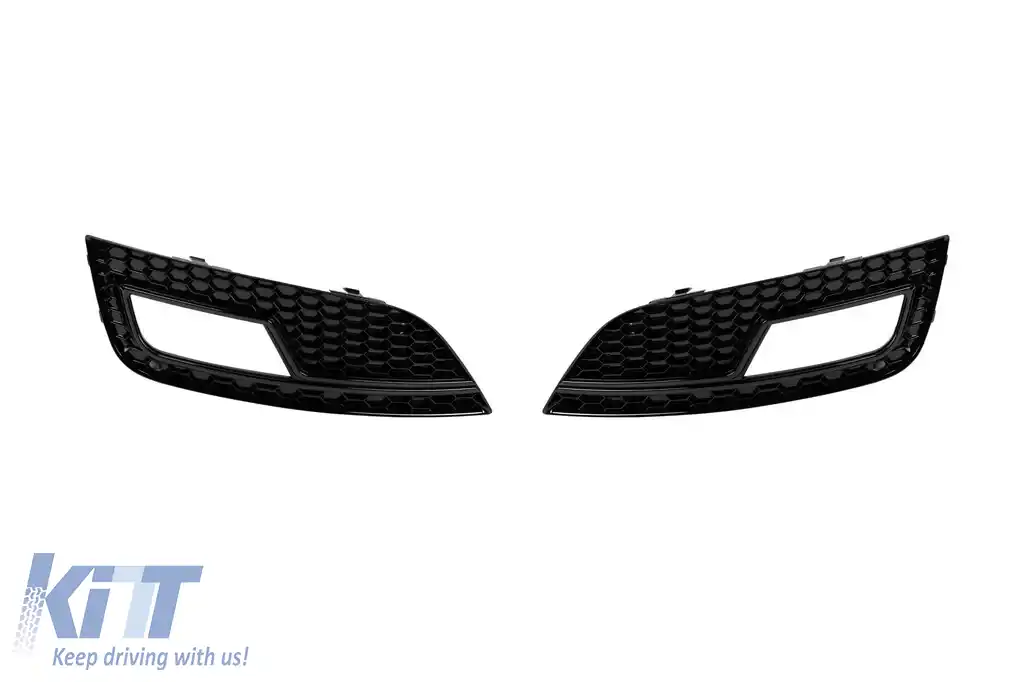 Set grilă tip RS4 în jurul farurilor de ceață potrivit pentru Audi A4 B8 sedan, break 2012-2015, lac negru