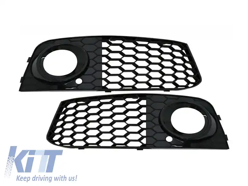 Set grilă tip RS4 în jurul farurilor de ceață potrivit pentru Audi A4 B8 sedan, break 2007-2011, lac negru