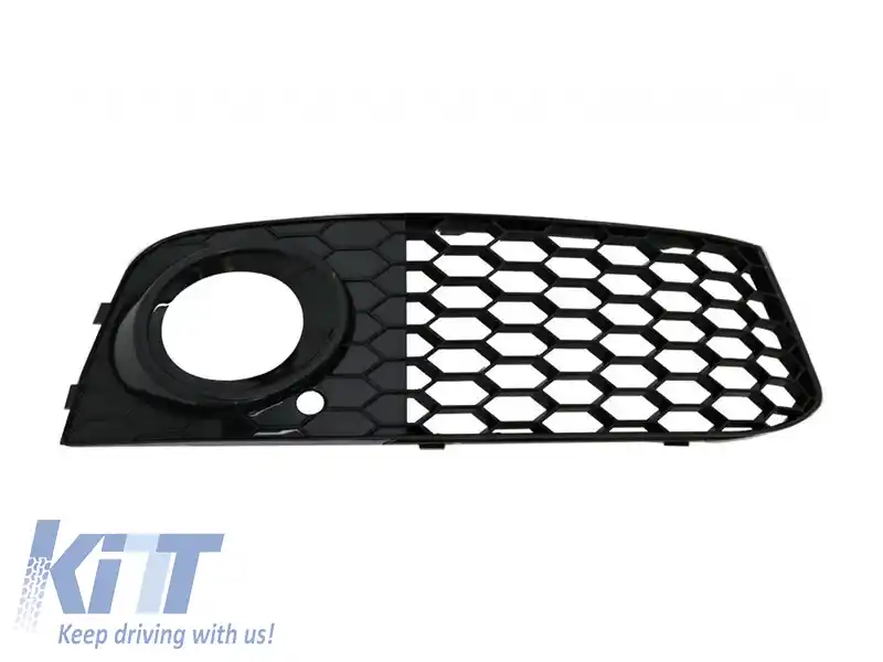 Set grilă tip RS4 în jurul farurilor de ceață potrivit pentru Audi A4 B8 sedan, break 2007-2011, lac negru-image-6145462