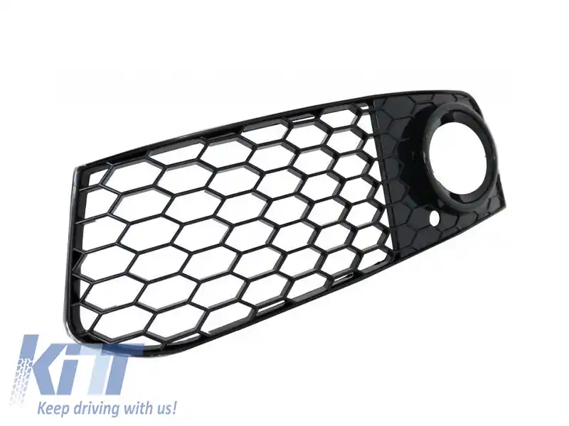 Set grilă tip RS4 în jurul farurilor de ceață potrivit pentru Audi A4 B8 sedan, break 2007-2011, lac negru-image-6145464