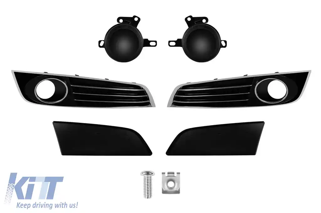 image-48-Set grilaj cu capacete ACC pentru lumini de zi pentru bara frontală W12 potrivită pentru Audi A8 2009-2017 cu garnitură cromată